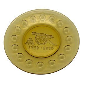 Anchor Hocking Bicentennial Amber Salad Plate Cannon 8" Glass 1976